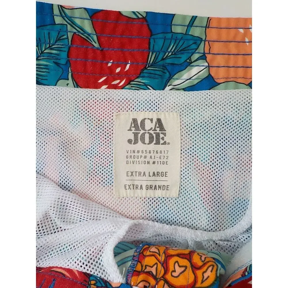 ACA JOE Blue Swim Shorts Trunks Men XL Tropical Floral Birds Print Pockets Lined